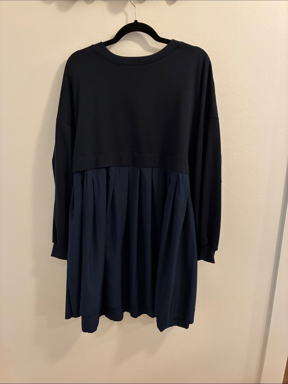 Long Sleeve Navy Drop-Waist Tunic Dress